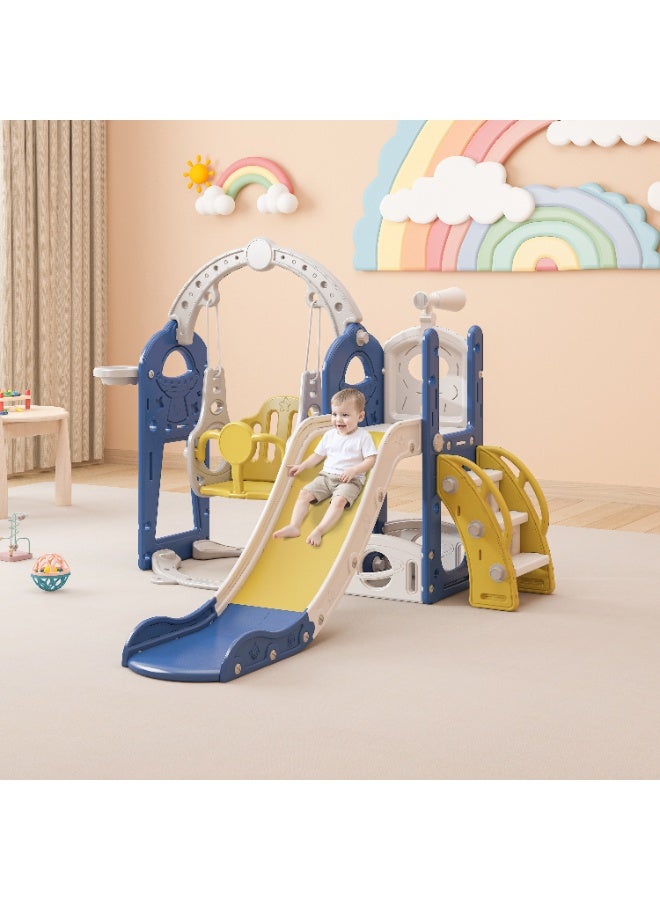 FAMAPY 5-in-1 Kids Slide & Swing Set with Basketball Hoop, Storage Box & Telescope – Indoor/Outdoor Toddler Toy Playground " - Image 1